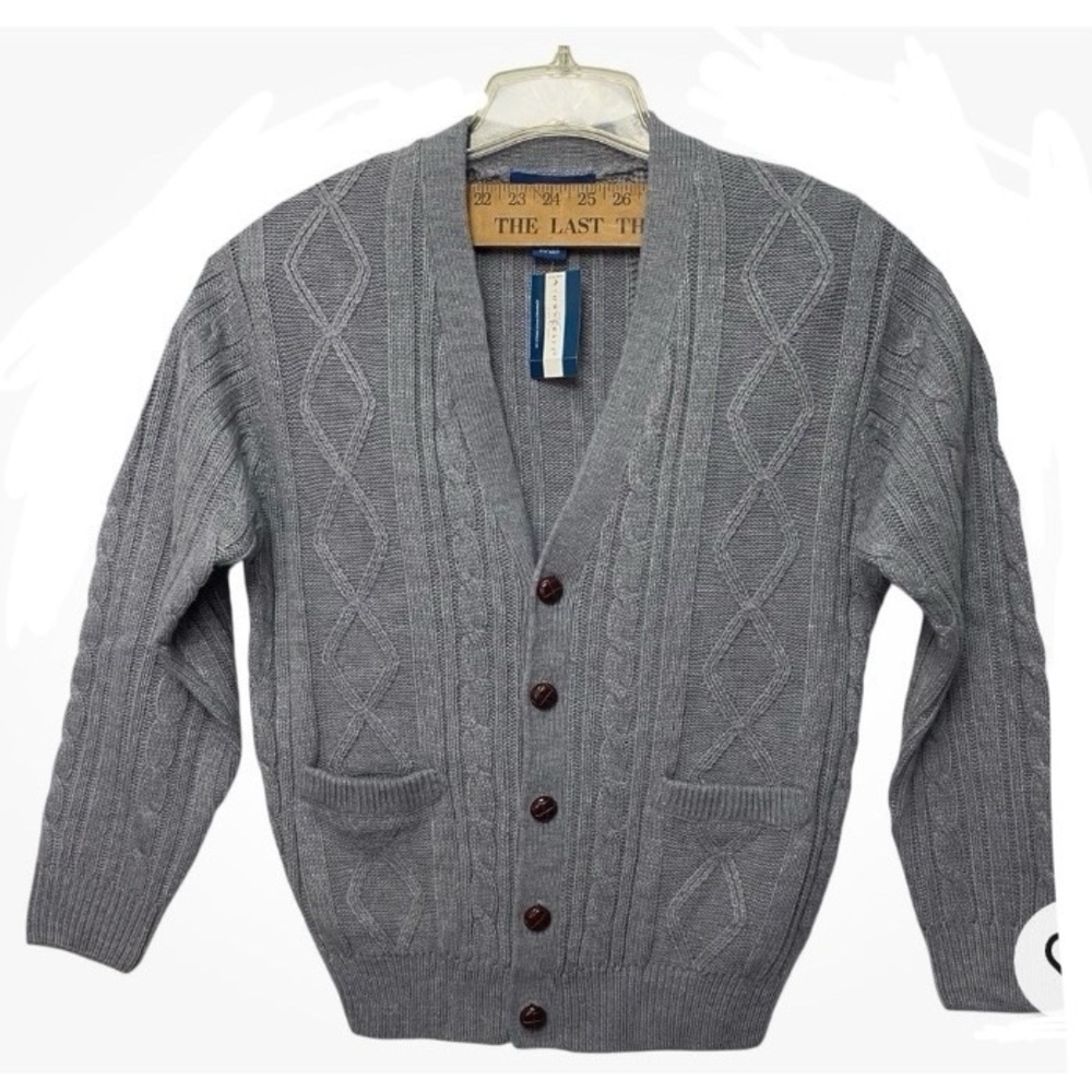 Town Craft Cable Knit Cardigan Sweater Gray Men’s S